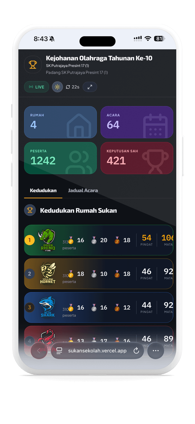 Papan markah live di iPhone